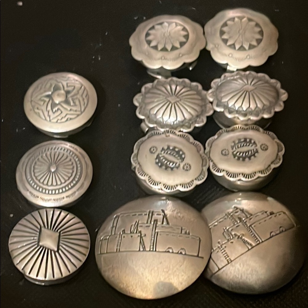 Native American sterling  button covers 11 total four pairs three individua